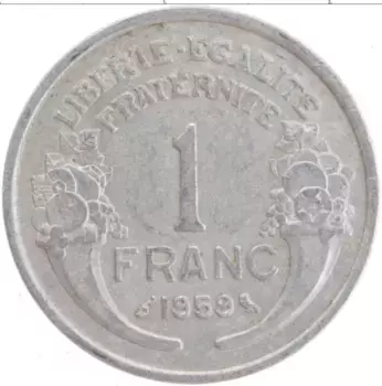 Монета франк Франции 1959 года Алюминий