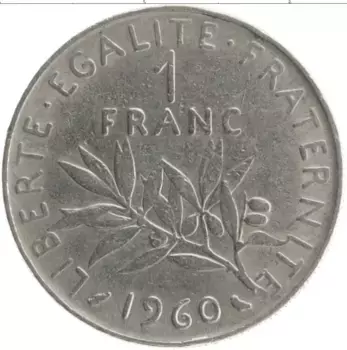 Монета франк Франции 1960 года Медно-никель