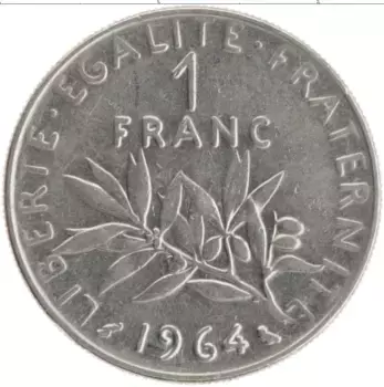 Монета франк Франции 1964 года Медно-никель