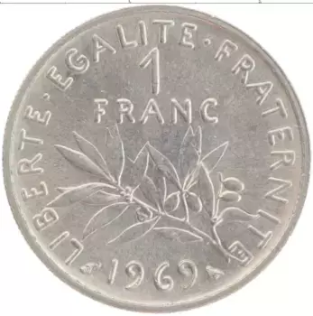 Монета франк Франции 1969 года Медно-никель