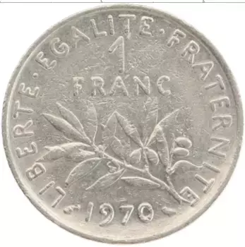Монета франк Франции 1970 года Медно-никель