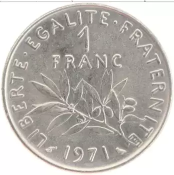 Монета франк Франции 1971 года Медно-никель