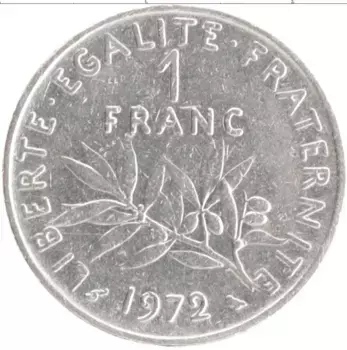 Монета франк Франции 1972 года Медно-никель