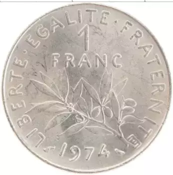 Монета франк Франции 1974 года Медно-никель