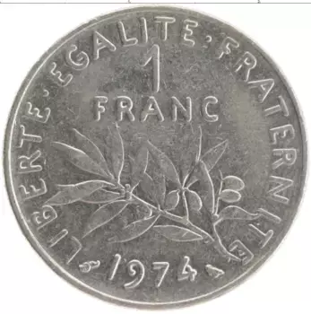 Монета франк Франции 1974 года Медно-никель
