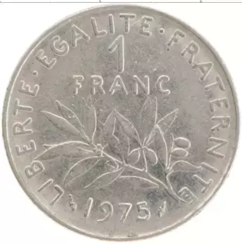 Монета франк Франции 1975 года Медно-никель