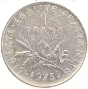 Монета франк Франции 1975 года Медно-никель