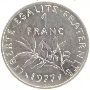 Монета франк Франции 1977 года Медно-никель
