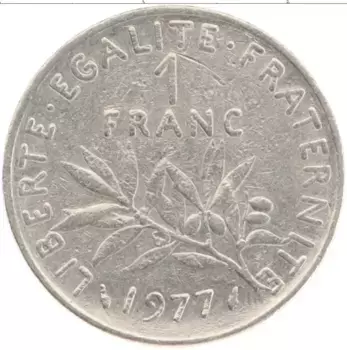 Монета франк Франции 1977 года Медно-никель