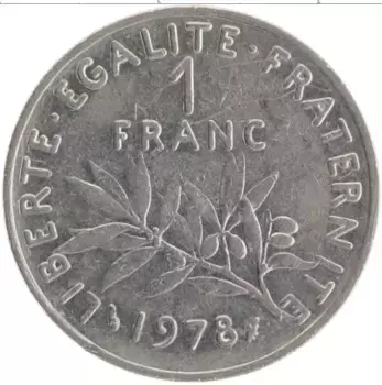 Монета франк Франции 1978 года Медно-никель