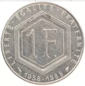 Монета франк Франции 1988 года Медно-никель