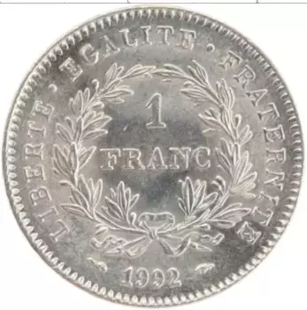 Монета франк Франции 1992 года Медно-никель