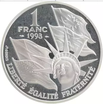 Монета франк Франции 1993 года Серебро Высадка в Нормандии 1944