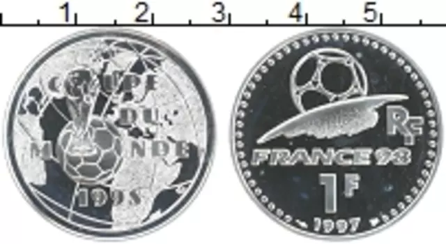 Монета франк Франции 1997 года Серебро Чемпионат мира по футболу 1998