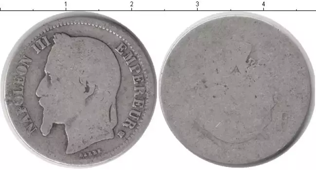 Монета франк Франции Серебро Наполеон III