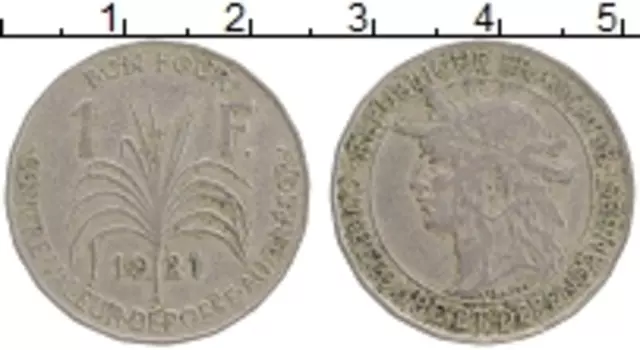 Монета франк Гваделупы 1921 года Медно-никель Французская колония