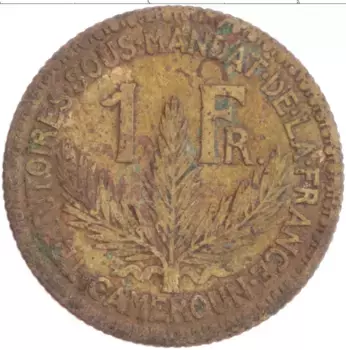 Монета франк Камеруна 1924 года Латунь
