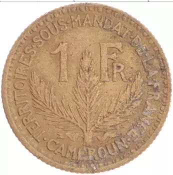 Монета франк Камеруна 1925 года Бронза