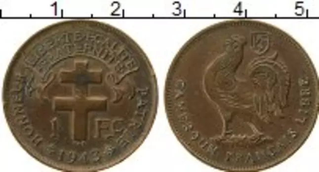 Монета франк Камеруна 1943 года Бронза