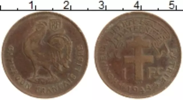 Монета франк Камеруна 1943 года Бронза