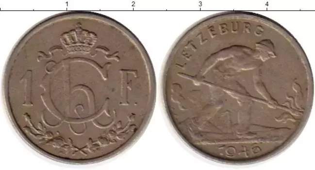Монета франк Люксембурга 1946 года Медно-никель Шарлотта