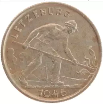 Монета франк Люксембурга 1946 года Медно-никель