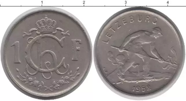 Монета франк Люксембурга 1952 года Медно-никель