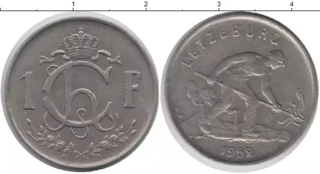 Монета франк Люксембурга 1952 года Медно-никель