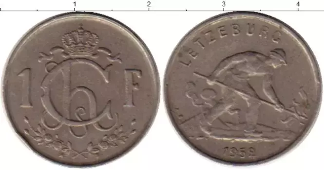 Монета франк Люксембурга 1952 года Медно-никель
