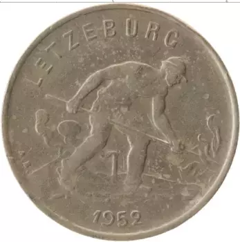 Монета франк Люксембурга 1952 года Медно-никель