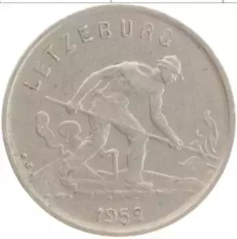 Монета франк Люксембурга 1952 года Медно-никель