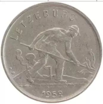 Монета франк Люксембурга 1952 года Медно-никель