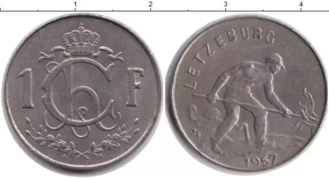 Монета франк Люксембурга 1957 года Медно-никель