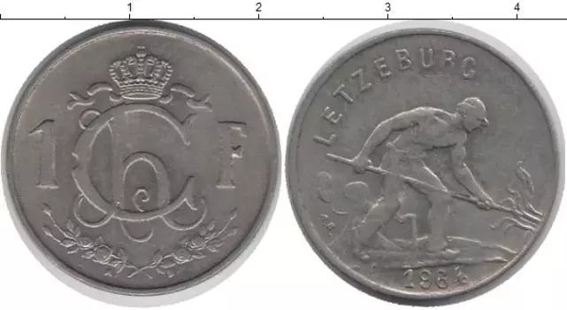 Монета франк Люксембурга 1964 года Медно-никель