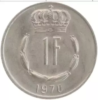 Монета франк Люксембурга 1970 года Медно-никель Герцог Жан