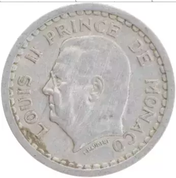 Монета франк Монако 1943 года Алюминий Луи II