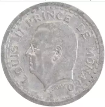 Монета франк Монако 1943 года Алюминий Луи II