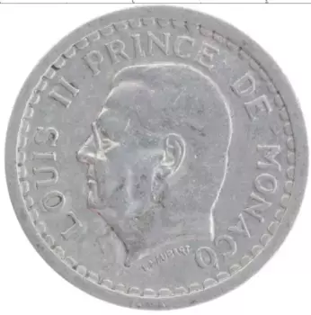 Монета франк Монако 1943 года Алюминий Луи II