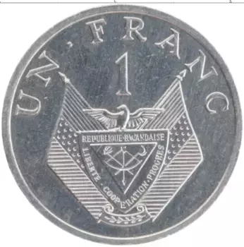 Монета франк Руанды 1985 года Алюминий