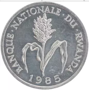 Монета франк Руанды 1985 года Алюминий
