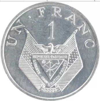 Монета франк Руанды 1985 года Алюминий