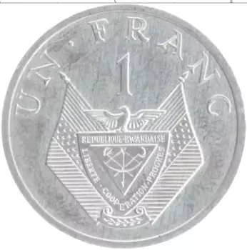 Монета франк Руанды 1985 года Алюминий
