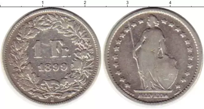 Монета франк Швейцарии 1899 года Серебро