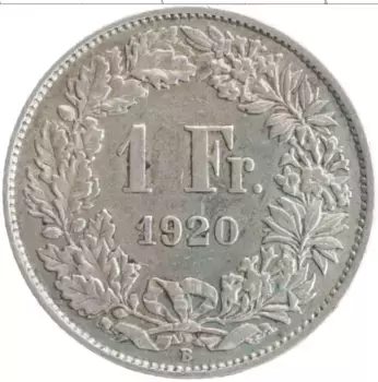 Монета франк Швейцарии 1920 года Серебро
