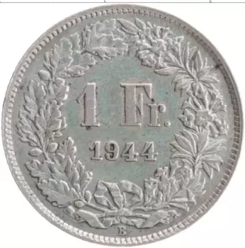 Монета франк Швейцарии 1944 года Серебро