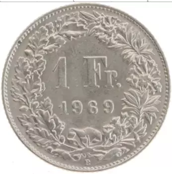 Монета франк Швейцарии 1969 года Медно-никель