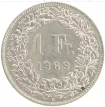 Монета франк Швейцарии 1969 года Медно-никель