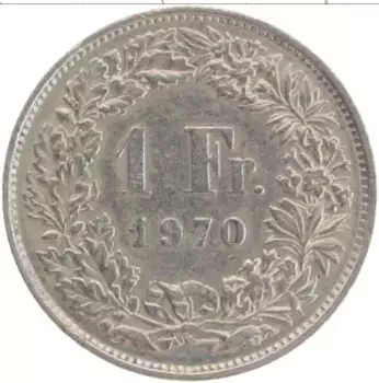 Монета франк Швейцарии 1970 года Медно-никель