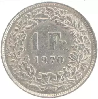 Монета франк Швейцарии 1970 года Медно-никель