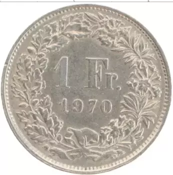 Монета франк Швейцарии 1970 года Медно-никель